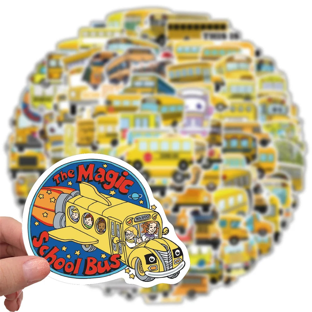 50PCS Cute Cartoon School Bus Graffiti Waterproof Sticker Suitcase Notebook Mobile Phone Children'sWaterCupHelmet