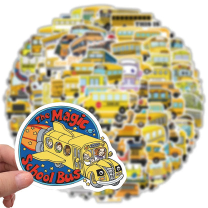 50PCS Cute Cartoon School Bus Graffiti Waterproof Sticker Suitcase Notebook Mobile Phone Children'sWaterCupHelmet