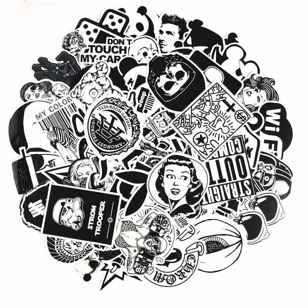 50PCS Creative Cartoon Trend Band Black and White Stickers Suitcase Notebook Helmet Car Decoration Stickers