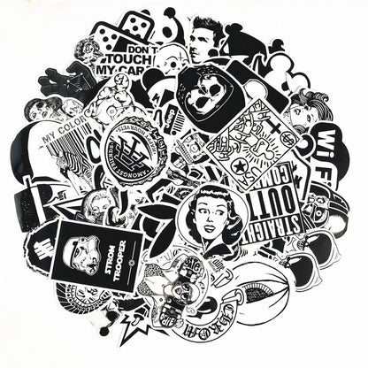50PCS Creative Cartoon Trend Band Black and White Stickers Suitcase Notebook Helmet Car Decoration Stickers