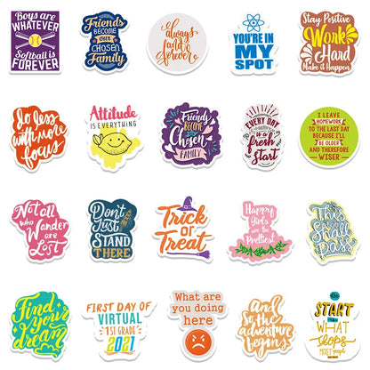 50 pieces of inspiring English motto doodle stickers, personalized DIY luggage, laptop, car and motorcycle decoration stickers, toys