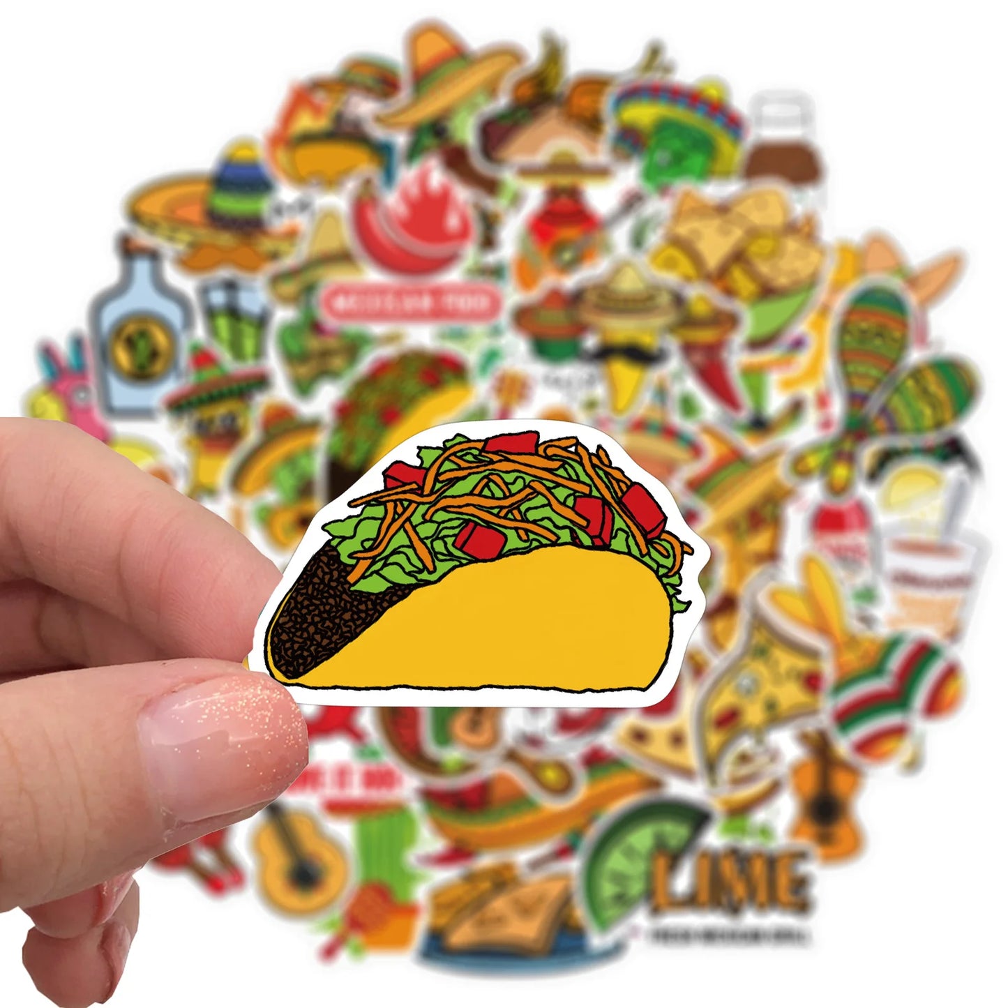 50PCS Mexican Style Food Graffiti Waterproof Sticker Suitcase Notebook Mobile Phone Refrigerator Water Cup Helmet