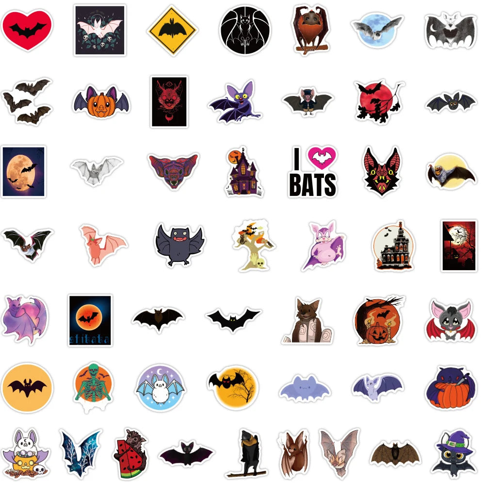50PCS New Halloween Bat Graffiti Sticker Waterproof Luggage Laptop Scooter Water Cup Sticker