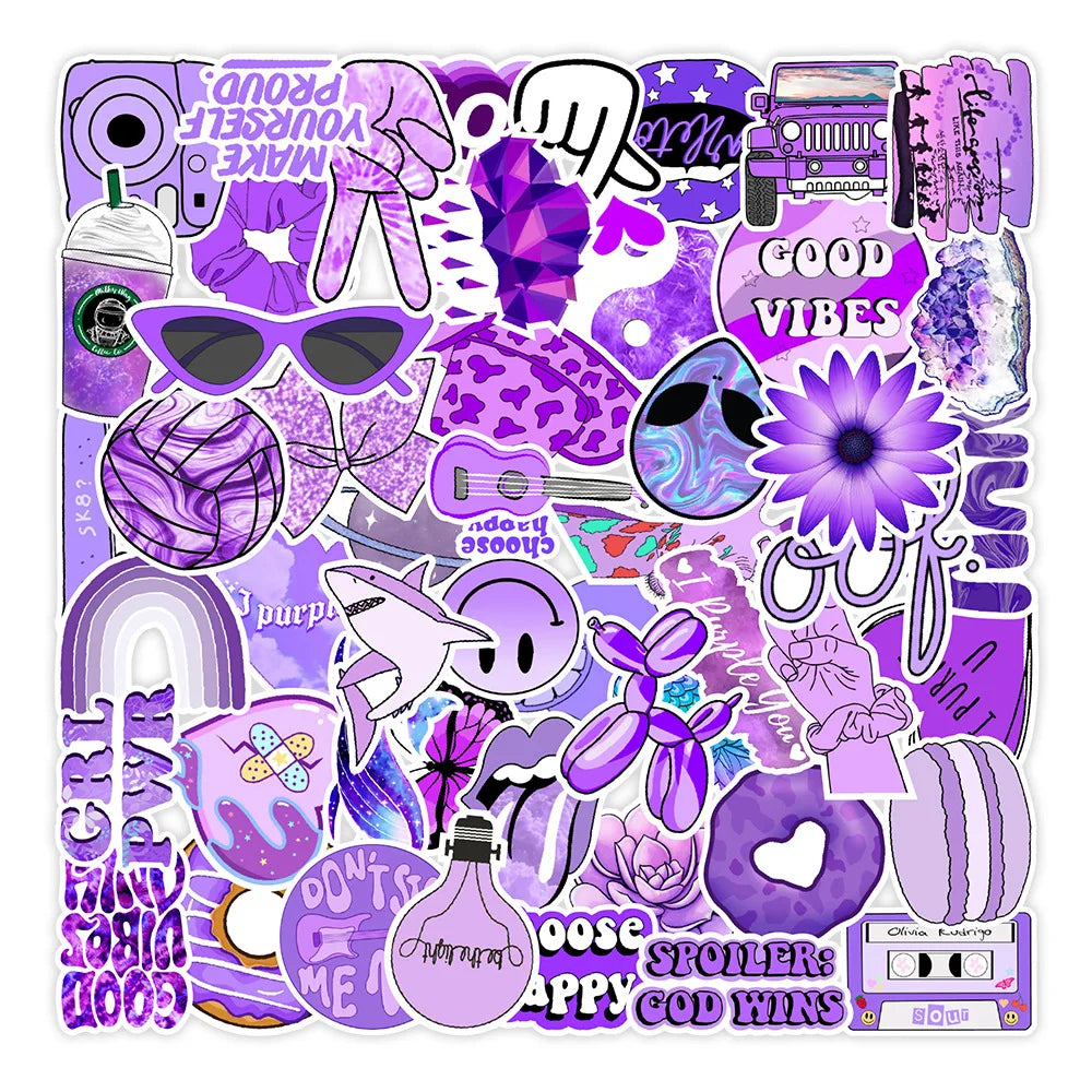 50PCS Cartoon Purple VSCO Series Graffiti Stickers Scrapbooking Computer Notebook Mobile Phone Stickers
