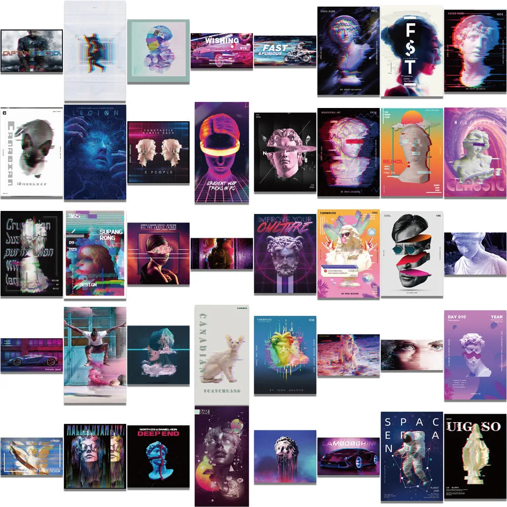 50PCS Fault Wind Art Sculpture Personalized Decoration Graffiti Waterproof Sticker Notebook Skateboard Water Cup