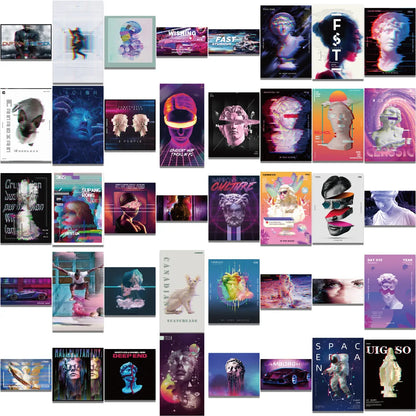 50PCS Fault Wind Art Sculpture Personalized Decoration Graffiti Waterproof Sticker Notebook Skateboard Water Cup