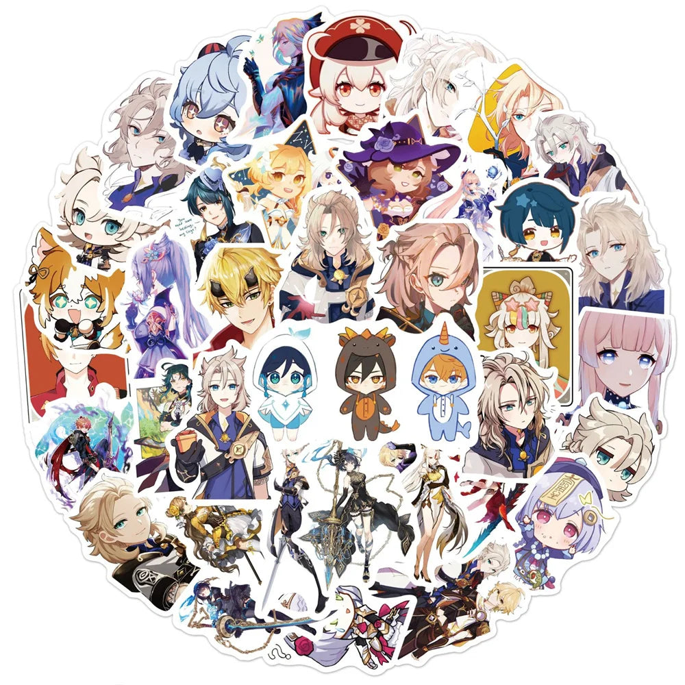 50 PCS Genshin Impact Cartoon Game Sticker Suitable for Laptop Skateboard Suitcase Mobile Phone Shell Sticker