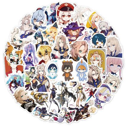 50 PCS Genshin Impact Cartoon Game Sticker Suitable for Laptop Skateboard Suitcase Mobile Phone Shell Sticker