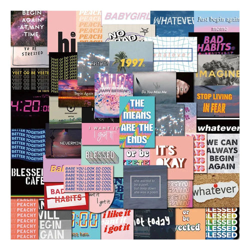 50PCS INS Wind Inspirational Lost Text Diary Graffiti Waterproof Sticker Suitcase Notebook RefrigeratorSkateboard