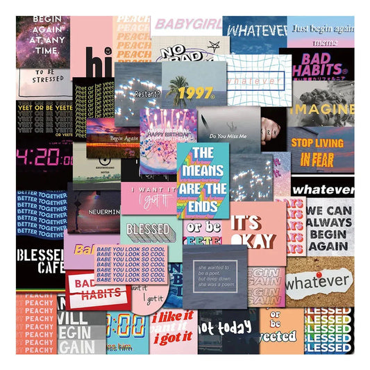 50PCS INS Wind Inspirational Lost Text Diary Graffiti Waterproof Sticker Suitcase Notebook RefrigeratorSkateboard