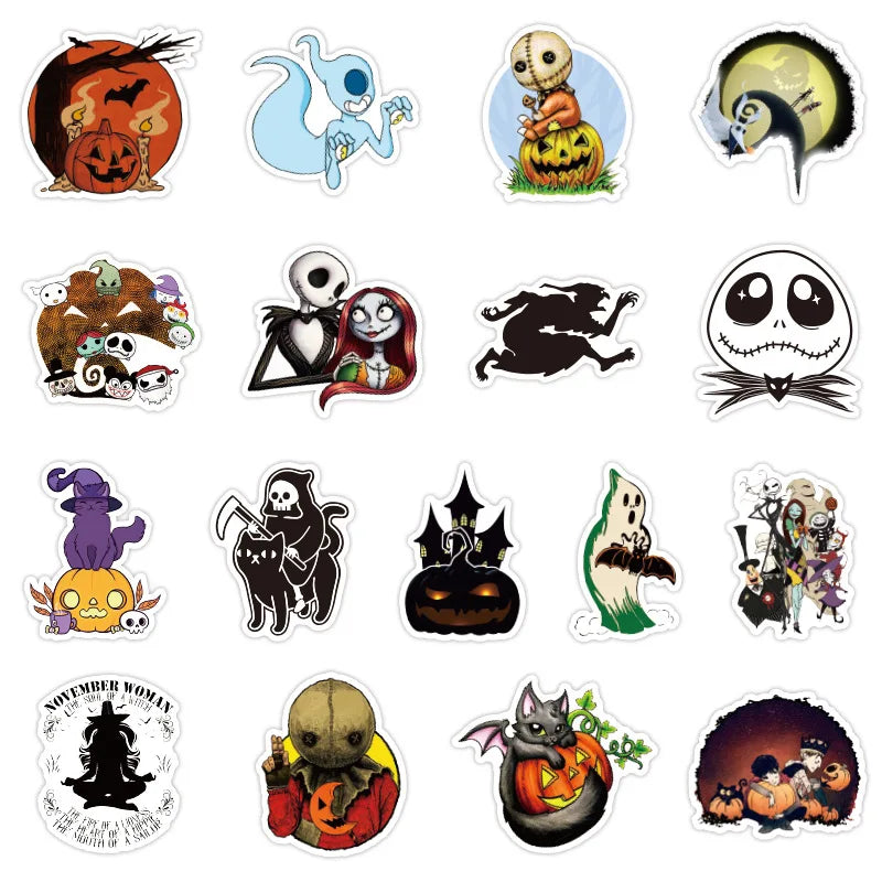 50 pieces of horror cartoon Halloween-themed graffiti stickers, personalized DIY water cups, suitcases, laptops, phone cases, skateboards, guitars, car decoration stickers and toys