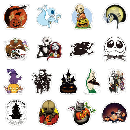 50 pieces of horror cartoon Halloween-themed graffiti stickers, personalized DIY water cups, suitcases, laptops, phone cases, skateboards, guitars, car decoration stickers and toys