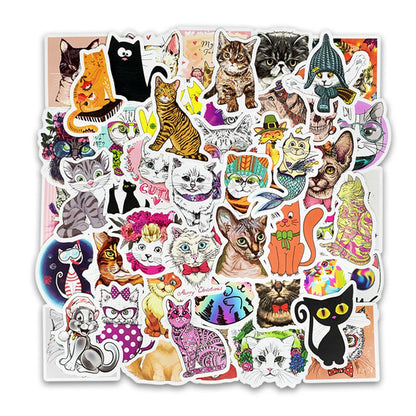 50PCS Cartoon Cat Series Graffiti Trolley Case Scooter Refrigerator Water Cup Waterproof Children Sticker