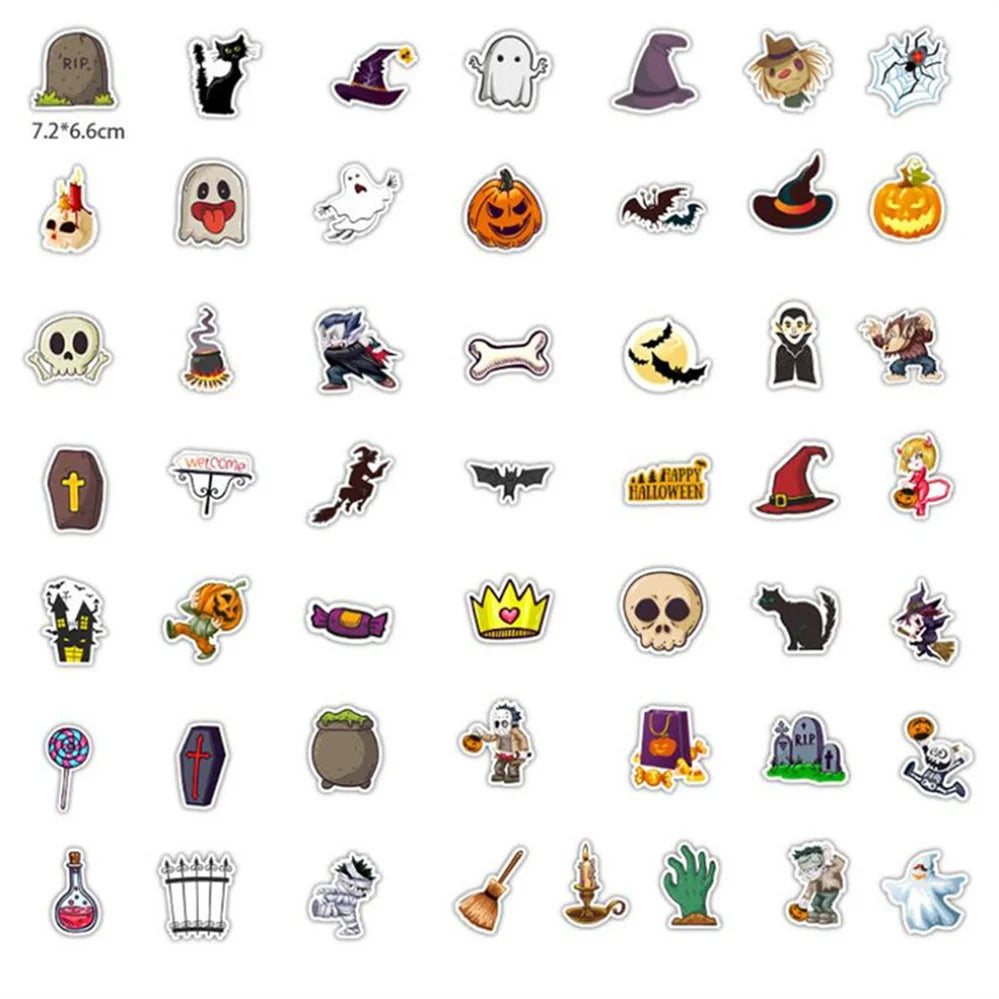 50PCS  Cartoon Halloween Pumpkin Carriage Trolley Case Graffiti Water Cup Helmet Decoration Waterproof Sticker