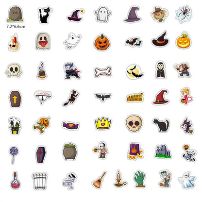 50PCS  Cartoon Halloween Pumpkin Carriage Trolley Case Graffiti Water Cup Helmet Decoration Waterproof Sticker