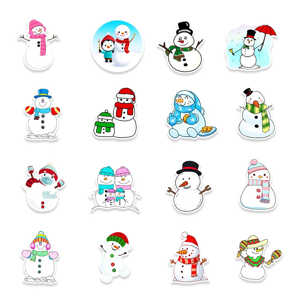 50PCS Christmas Snowman Graffiti Sticker Car Trunk Helmet Balancing Car Decoration Sticker