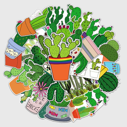 50pcs Popular Animation Cactus Graffiti Decoration Luggage Compartment Waterproof Sticker
