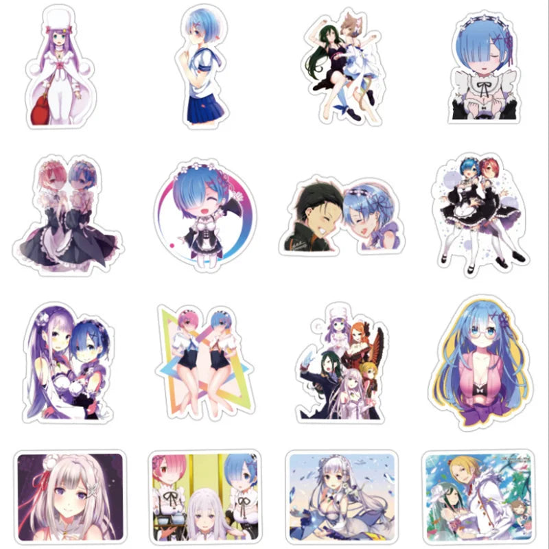 50PCS of cute anime girl life graffiti stickers from zero different worlds, personalized DIY waterproof car luggage box, laptop phone case graffiti sticker toys