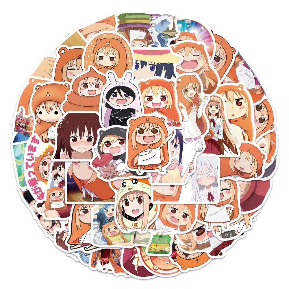 50PCS of cute cartoon and Japanese anime character doodle stickers in the style of the "sister-in-law Komori", personalized, fashionable and creative DIY exquisite decorative decal cups, helmets, and popular skateboard sticker toys