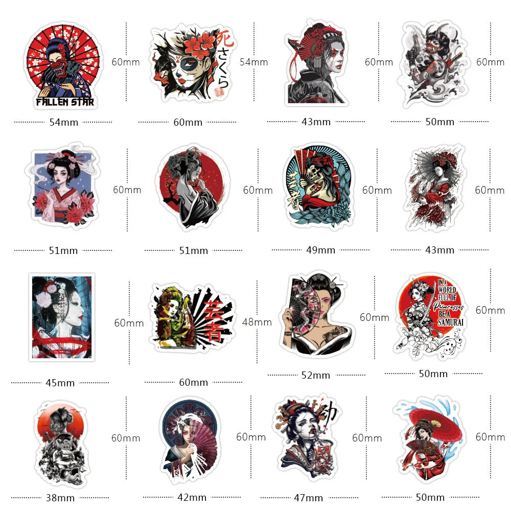 50PCS Color Geisha New Art Graffiti Stickers Waterproof Removable Car Trunk Water Cup Stickers