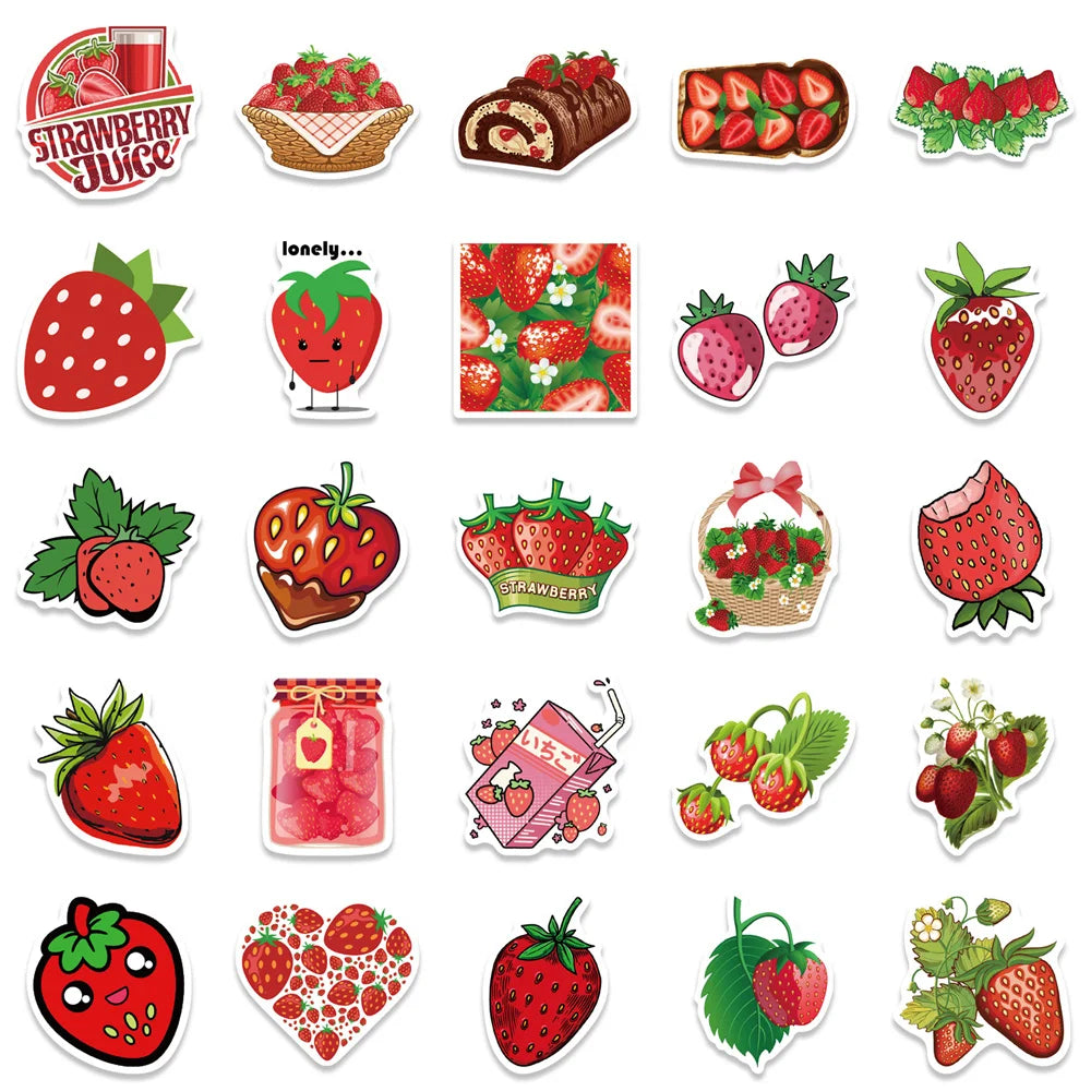 50PCS New Cartoon Strawberry Graffiti Waterproof Sticker Trunk Guitar Refrigerator Car iPad Car Water Cup Helmet