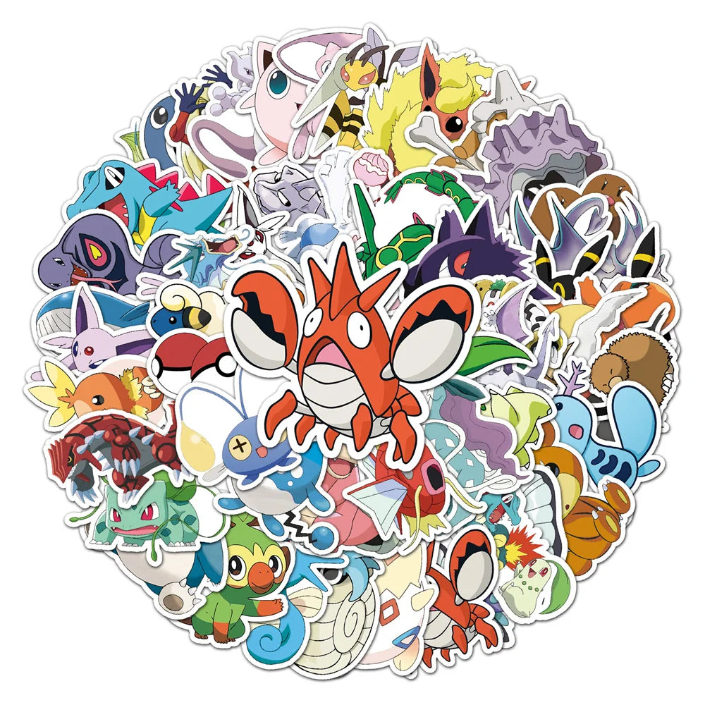 50PCS Pokemon Creative Graffiti Sticker Luggage Scooter Tablet PC Car Cartoon Decorative Sticker