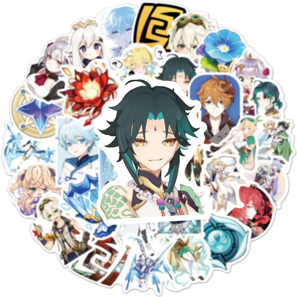 50PCS Cartoon Game Anime Yuanshen Sticker Guitar Skateboard Mobile Phone Toy Waterproof PVC Sticker