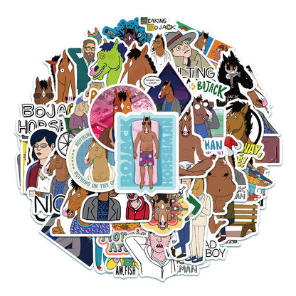 50PCS BoJack Horseman TV Anime Doodle Stickers - Exquisite, Stylish, Creative DIY Decor for Notebooks, Stickers for Water Bottles, Helmets, Skateboards, Stationery Boxes, and Desktops