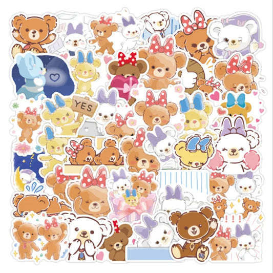 50PCS Duffy Bear and Ballet Rabbit Cartoon Graffiti Stickers Suitcase Laptop Refrigerator Scooter Decorative Toys