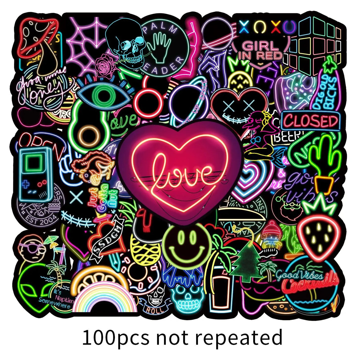100pcs Popular Animation Neon Light Graffiti Decoration Luggage Compartment Waterproof Sticker