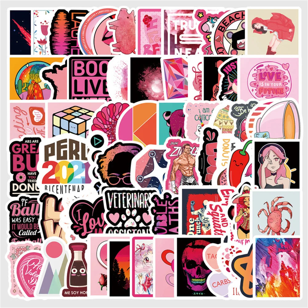 50PCS Red Small Fresh Graffiti Laptop Guitar Motorcycle Luggage Skateboard Bike Waterproof Stickers