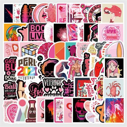 50PCS Red Small Fresh Graffiti Laptop Guitar Motorcycle Luggage Skateboard Bike Waterproof Stickers