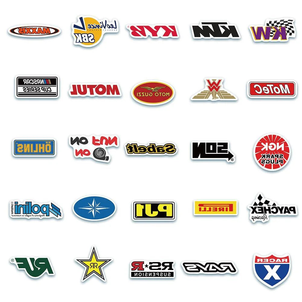 50PCS Cool Racing Logo Graffiti Laptop Skateboard Guitar Fridge Water Cup Waterproof Sticker