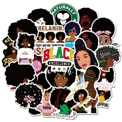 50PCS Inspirational Black Girl Melanin Poppin Sticker Graffiti Luggage Trolley Notebook Cup Interior Decoration Sticker