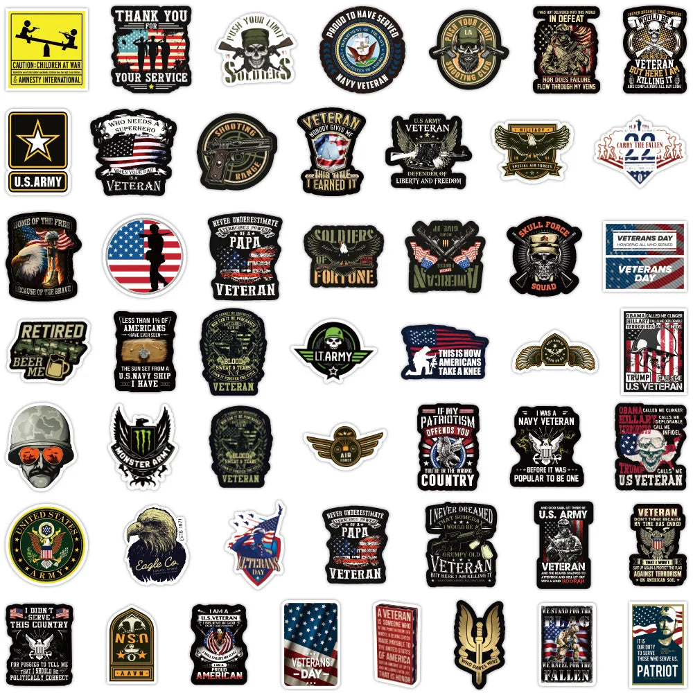 50PCS War Style Memorial Veterans Graffiti Stickers Personalized Skateboard Suitcase Mobile Phone Stickers