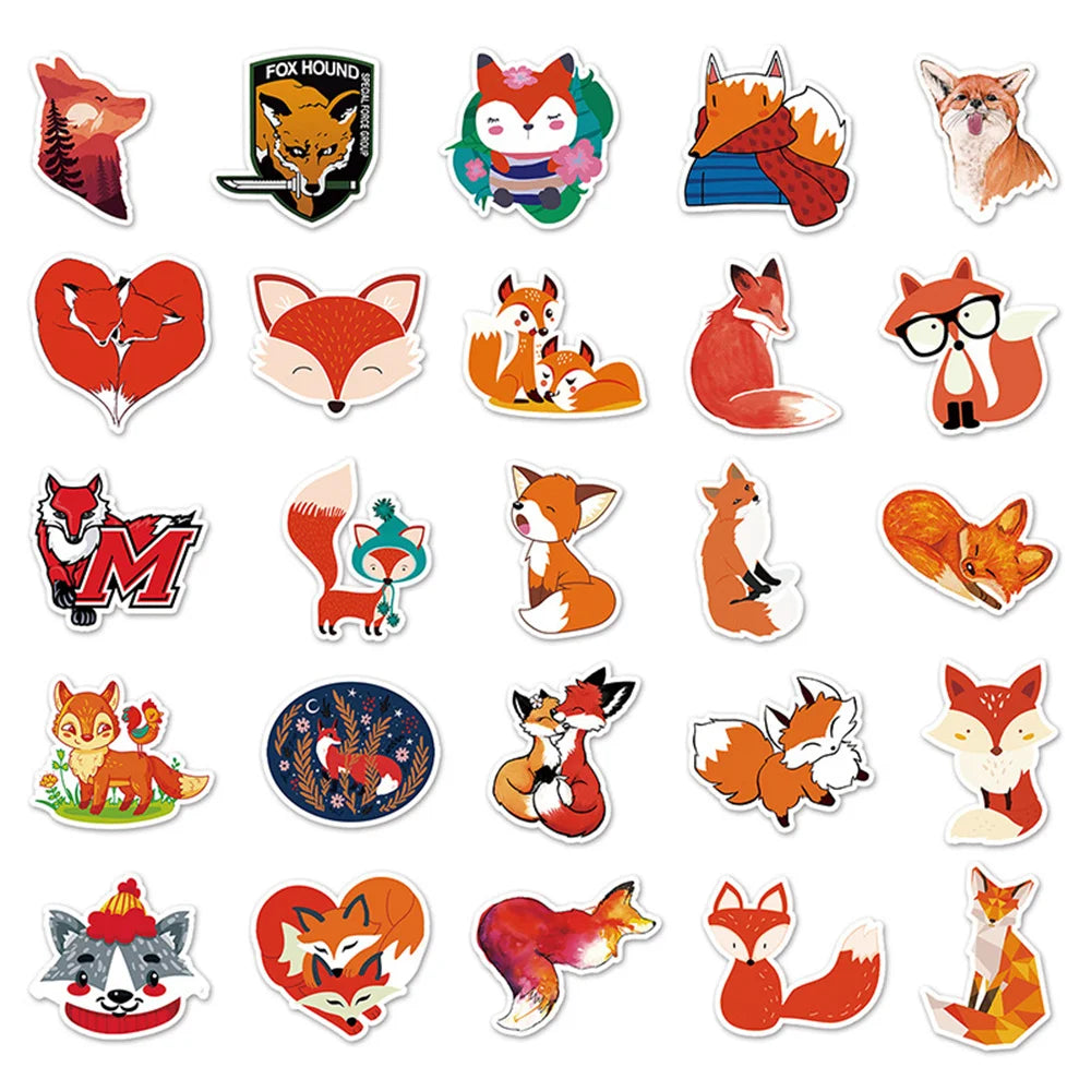 50PCS Cunning Fox Cute Cartoon Personality DIY Decorative Sticker Trunk Refrigerator Car Creative Sticker