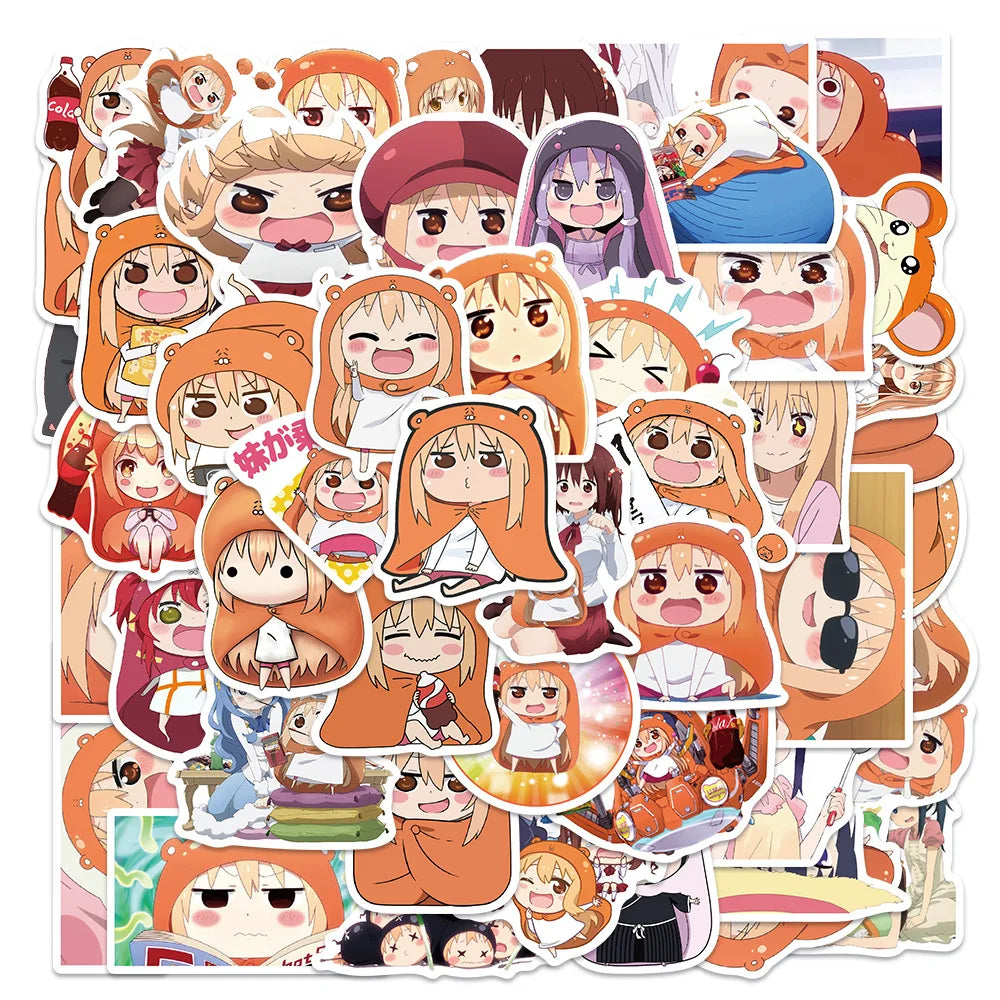 50PCS of cute cartoon and Japanese anime character doodle stickers in the style of the "sister-in-law Komori", personalized, fashionable and creative DIY exquisite decorative decal cups, helmets, and popular skateboard sticker toys