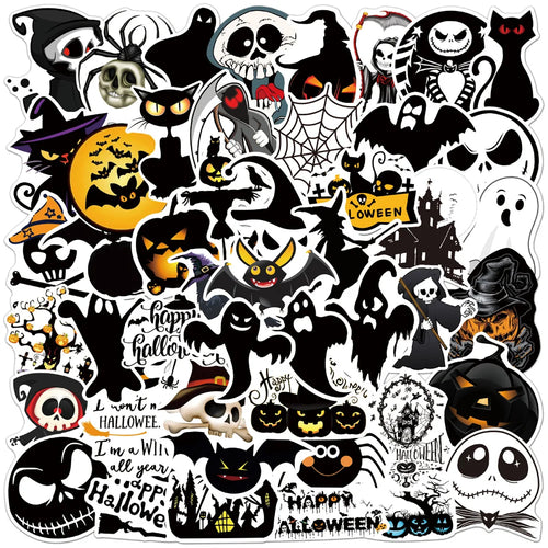 50PCS Sheet Art Illustration Popular Creative Cartoon Halloween Ghost Bat Decoration Style Graffiti Stickers Personality Fashion Creative Trend DIY Exquisite Decorative Decals for Cups, Helmets, Skateboards Popular Stickers Toys