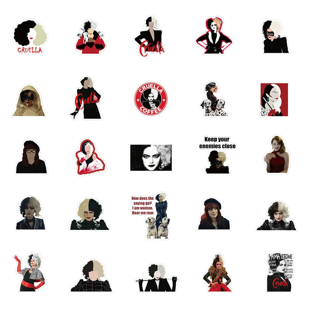 50PCS American Fashion Film Black and White Witch Graffiti Waterproof Sticker Suitcase Notebook Skateboard Helmet