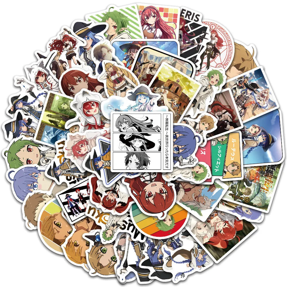 50PCS Art Illustration Popular Creative Cartoon Animation Unemployment Reincarnation Series Decorative Style Graffiti Stickers Personalised Fashion Creative DIY Exquisite Decorative Decals Suitable For Cups, Helmets, Skateboards Popular Stickers Toys