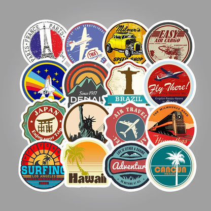 50PCS New Retro Fashion Travel Travel Stickers Skateboard Notebook Car Trolley Suitcase Waterproof Stickers