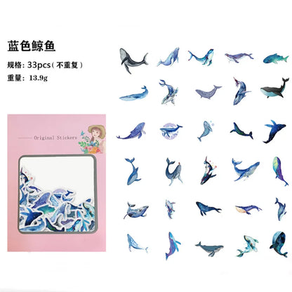 33PCS Cartoon Blue Whale and Paper Sticker Bag Photo Album Diary DIY Hand Account Decoration Toy