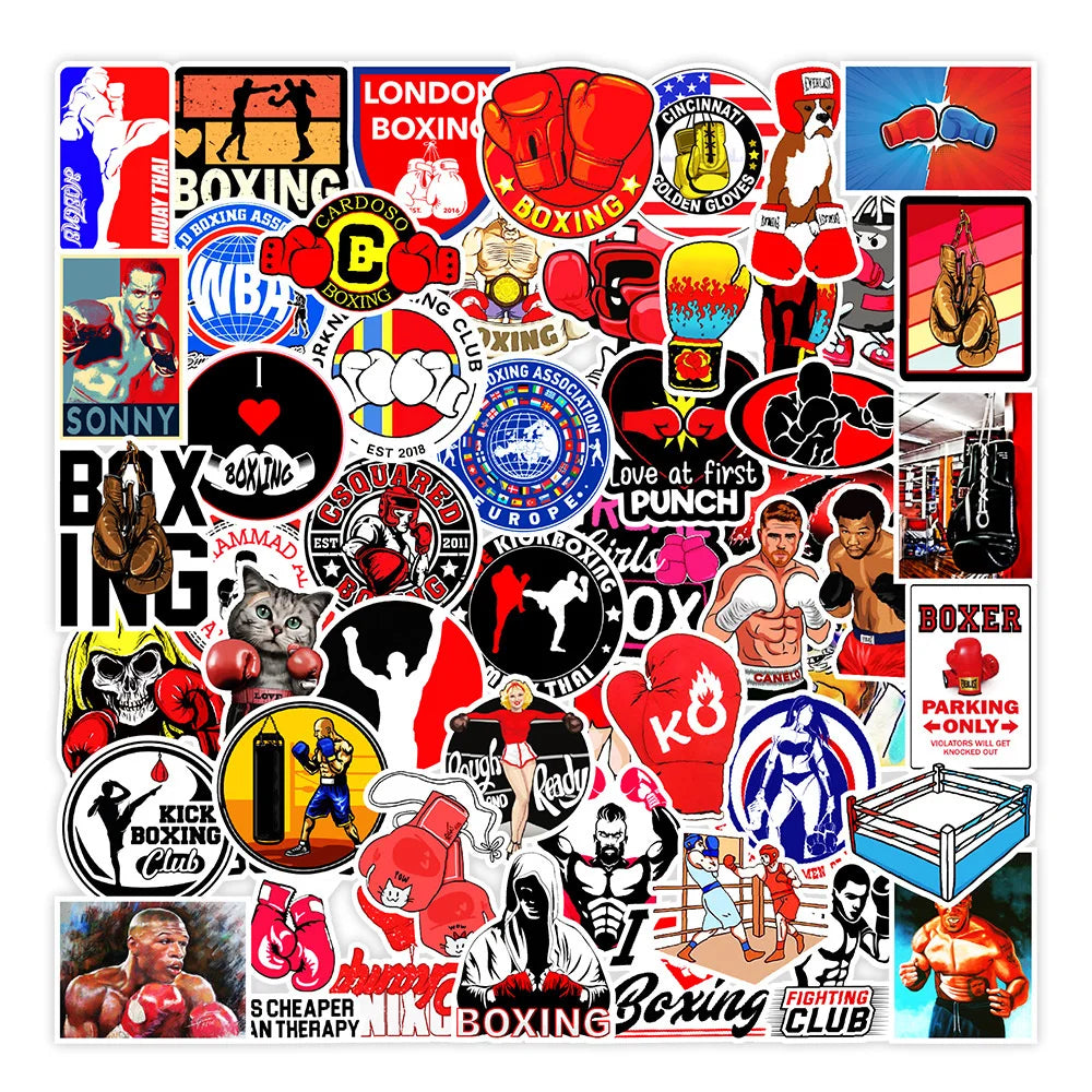 50PCS Boxing Sports Graffiti Stickers Mobile Phone Cabinet Wall Skateboard Luggage Decoration Stickers