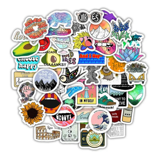 50PCS Creative Colorful Scenery Fresh And Cute Cartoon Graffiti Waterproof Skateboard Cup Decoration Stickers