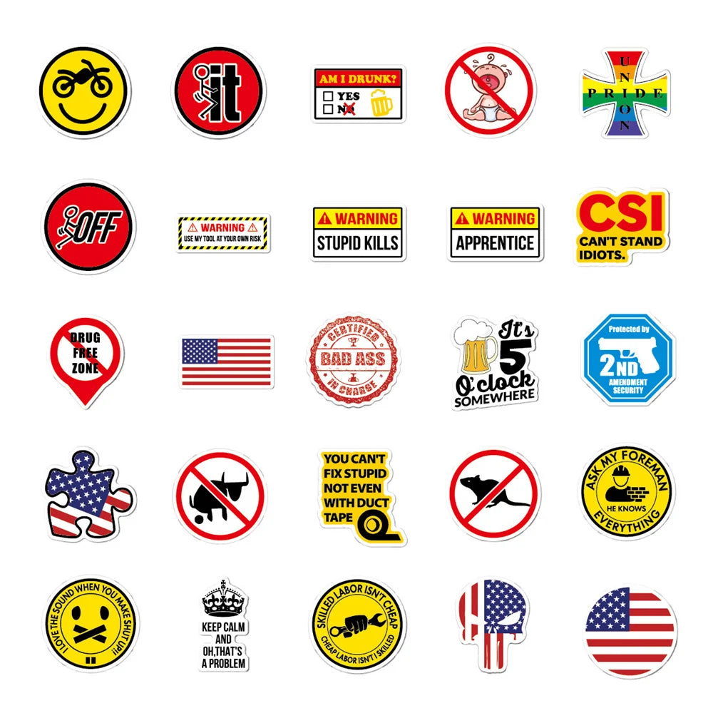 50PCS Helmet Sticker Motorcycle Helmet Toolbox Cartoon Graffiti Industrial Waterproof Sticker