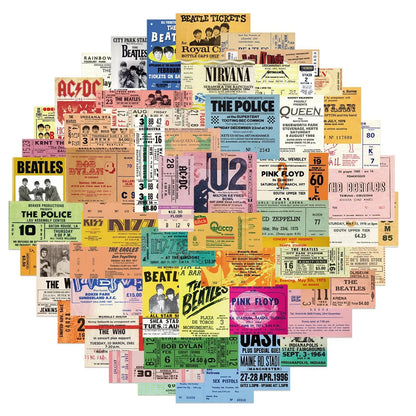 50PCS Band Retro Ticket Graffiti Sticker Personalized Decoration Luggage Water Cup Guitar Waterproof Sticker