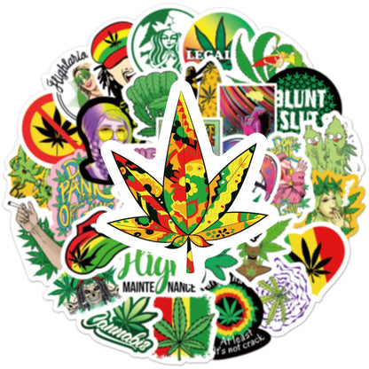 50PCS     SpoofCharacters Leaves Smoking Graffiti Stickers Luggage Laptop Car Waterproof Removable Stickers