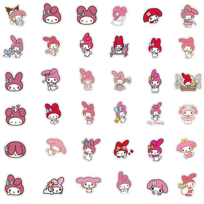 50PCS cartoon cute pink rabbit decorative style graffiti stickers, personalized, fashionable and creative DIY exquisite decorative decal cups, helmets, skateboard popular sticker toys