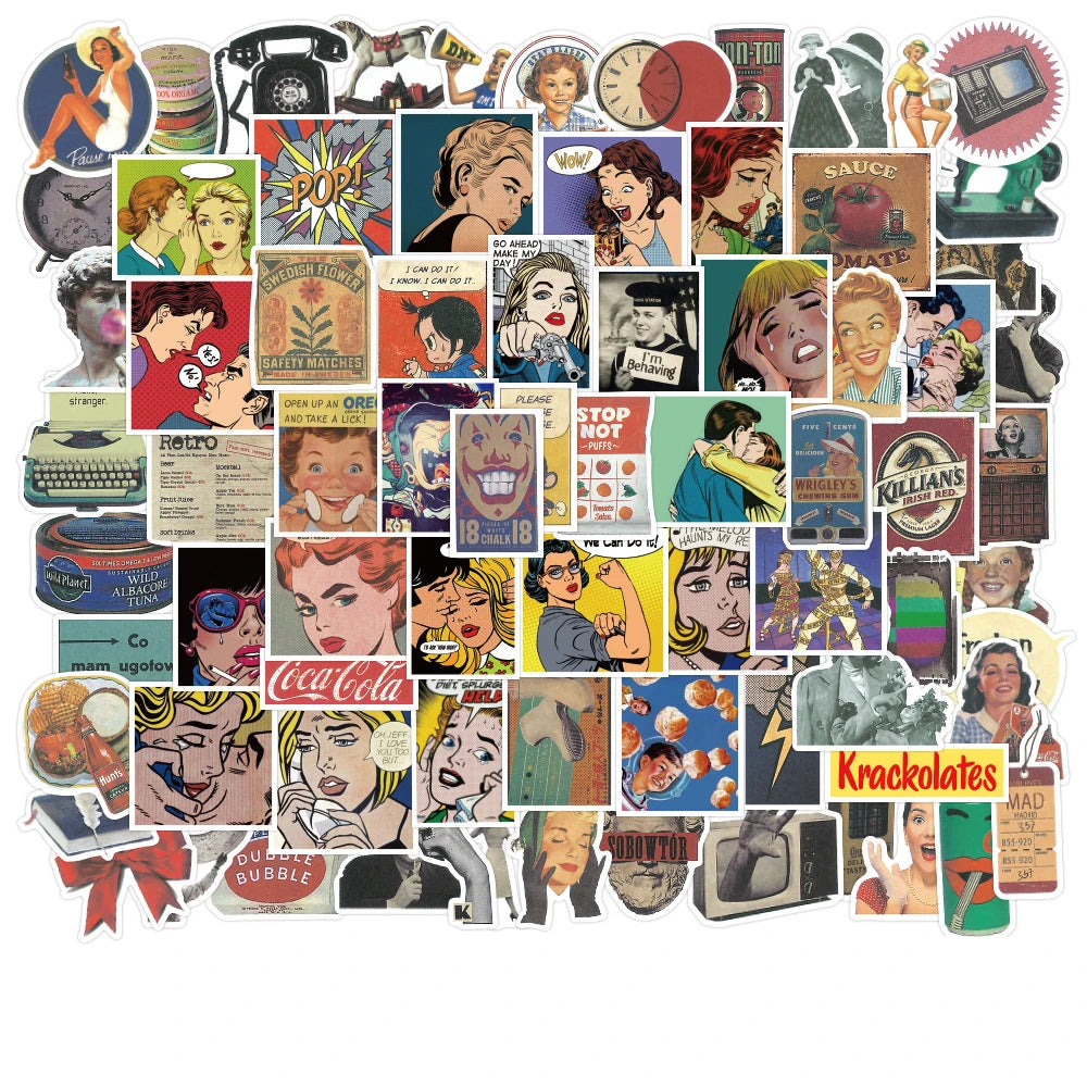 50pcs Sheets of European and American Nostalgic Retro Poster Sticker Handbill Waterproof Sticker
