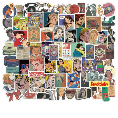 50pcs Sheets of European and American Nostalgic Retro Poster Sticker Handbill Waterproof Sticker
